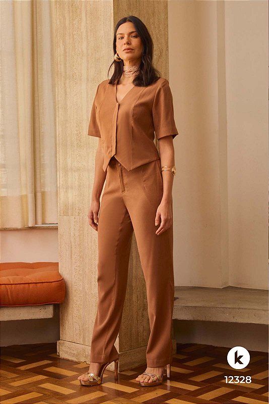 Conjunto calça e blusa marrom GG kimika