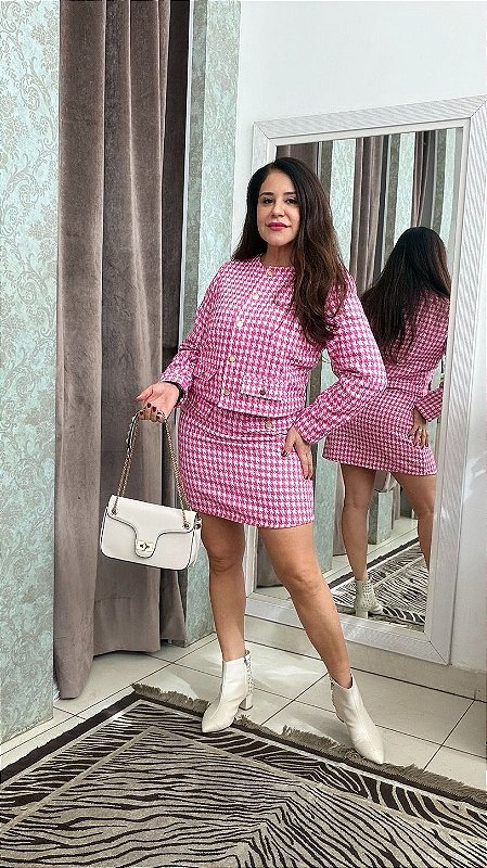 Conjunto Tweed Xadrez Poodle Peed Rosa GG