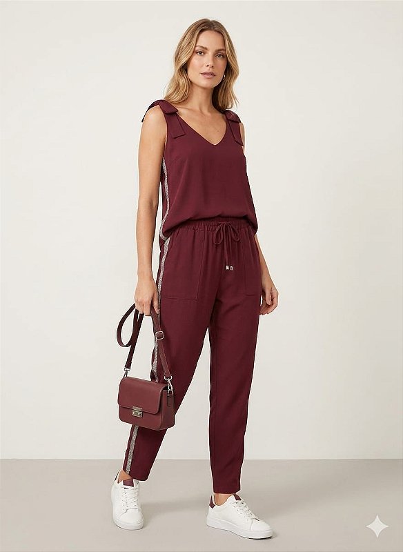 Conjunto Calça e Regata Crepe Marsala P