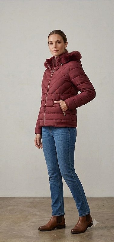 Jaqueta Puffer Forrada Bordô M Feminina