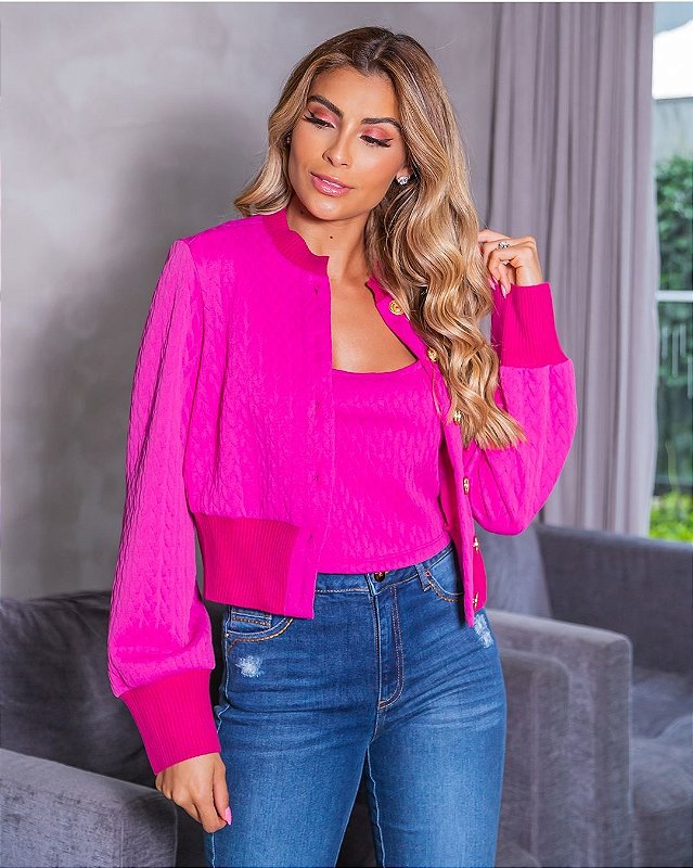 Conjunto Regata e Cardigan Fucsia G