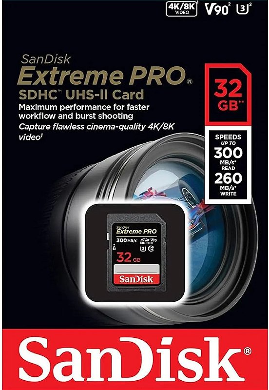 Cartão Memória Sandisk 32gb Extreme Pro 300Mbs - Loja Câmera