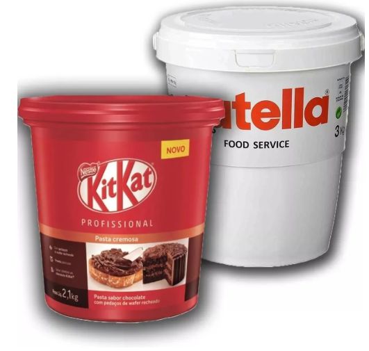 Kit Balde Nutella 3 Kg + Balde Kit Kat Pasta Cremosa 2,1kg comer sem