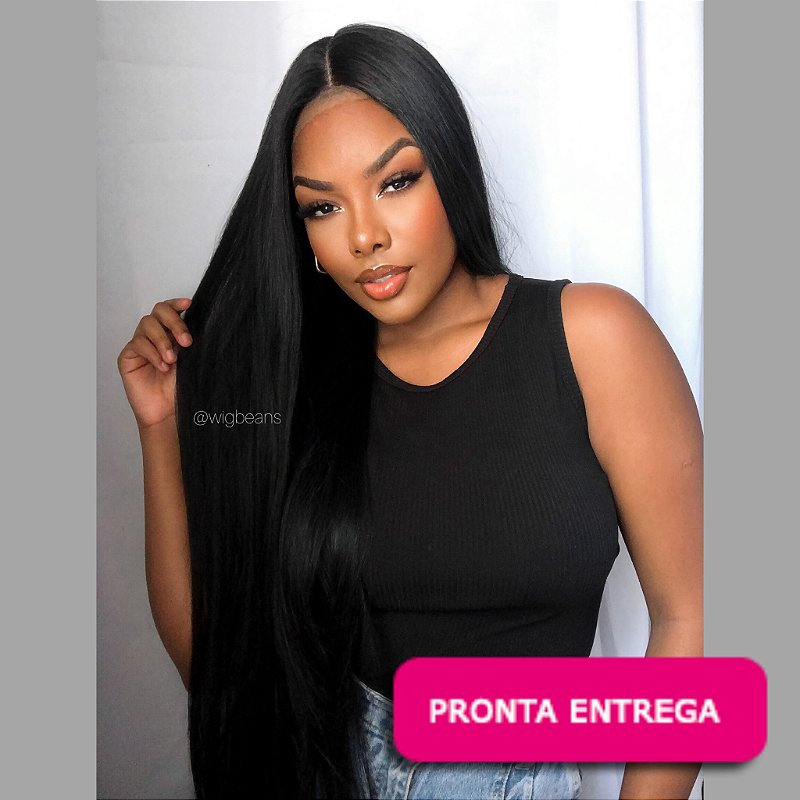 Lace Front Lorraine - 1B preto natural - Wig Beans