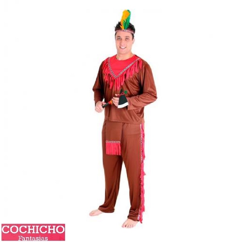 Fantasia Índio Franjas Vermelho Adulto - SOMENTE ALUGUEL - Cochicho ...