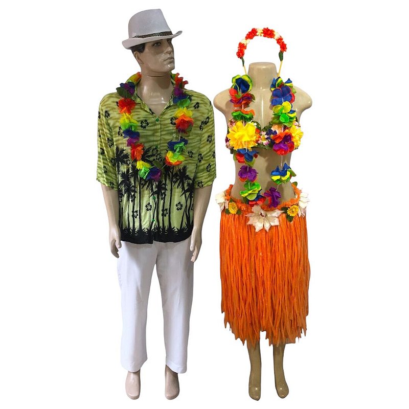 Traje Havaiano Feminino Festa Luau Fantasia Havaiano Homem Casal