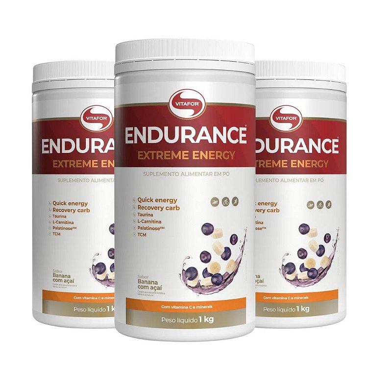 Kit 3uni Endurance Extreme Energy Pote 1000g Banana com Açai Vitafor