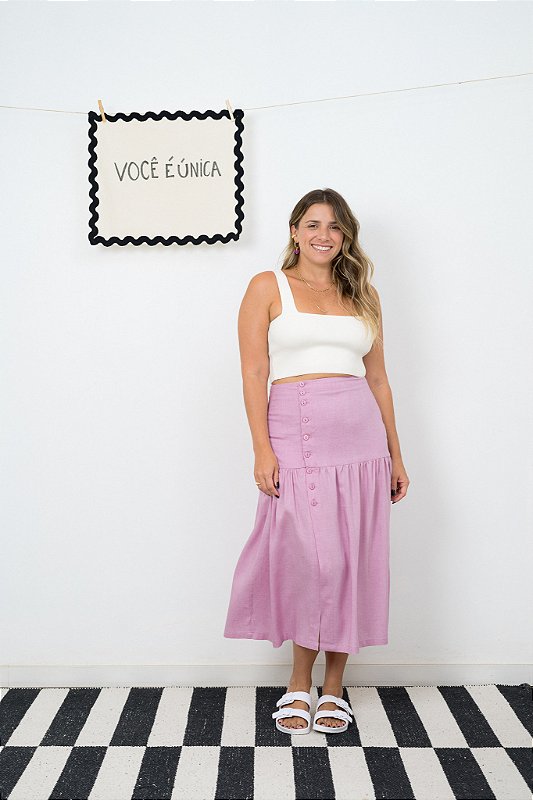 Saia Midi Fenda Linho Gávia