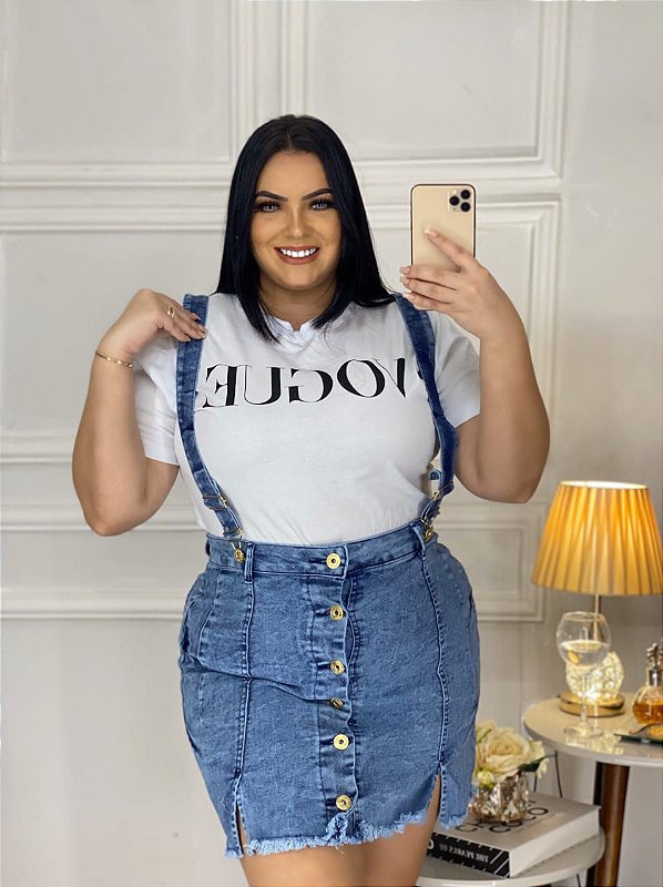 jardineira de saia plus size