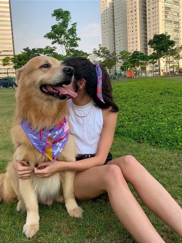 Tal Mãe Tal Pet - Bandana Pet e Elástico cabelo com Lenço - Arte Moderna Lilás