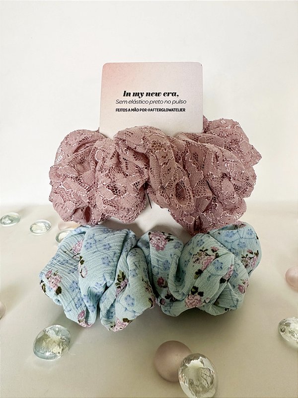 Kit 2 Scrunchies Elásticos Cabelo - Romântica