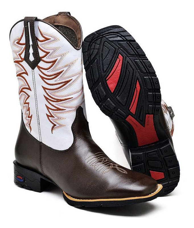Bota Texana Masculina Country Bico Quadrado Fogo Branca - Rodeio Boots  Original - Botas Texanas - Moda Country