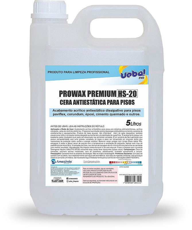 Prowax PROWAX Premium HS-20 5L UÊBA Cera ANTIESTÁTICA* - CasaeQuímicaLojaVirtual
