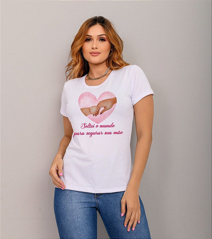 Tshirts feminina poliéster Soltei o mundo para segurar sua mão