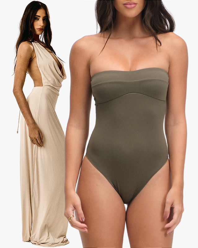 Hot List - Kit búzios: ⁠Vestido Nina Longo Off, Body Alexia Verde Militar