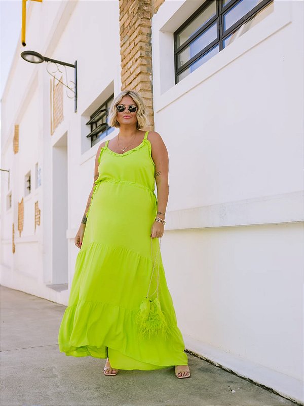 Vestido Longo verde lime plus size - Havida-Moda Plus Size
