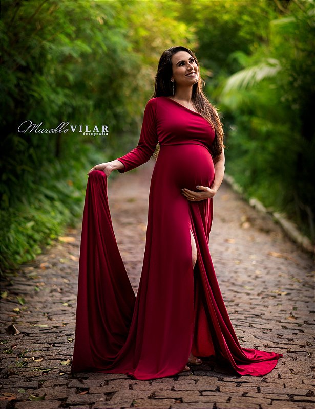 Vestido para ensaio de gestante ombro único