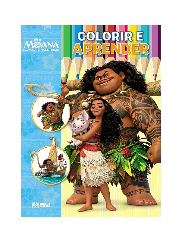 2 livros infantis colorir Moana Disney com lápis de cor + massinha