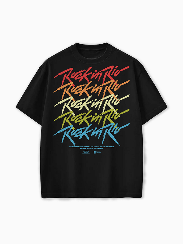 Camiseta Oversized Repetido Rock in Rio Preta - Loja Oficial Rock