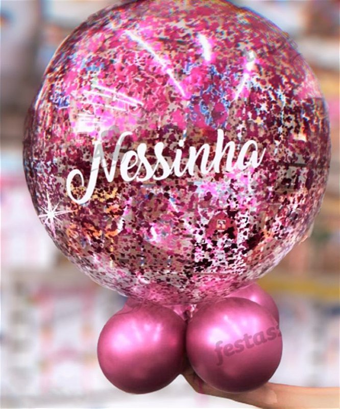Balão Bubble de Silicone com Confetes em Rose c/ 1 palavra 24 Polegadas -  Loja de Balões, Artigos para Festas e Fantasias | Festas 234