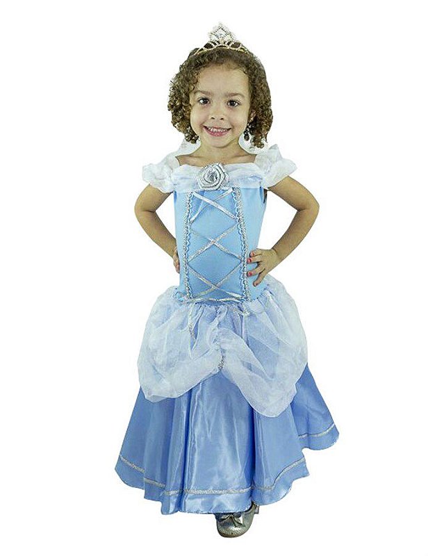 Vestido Feminino Infantil Fantasia da Cinderela Princesas da