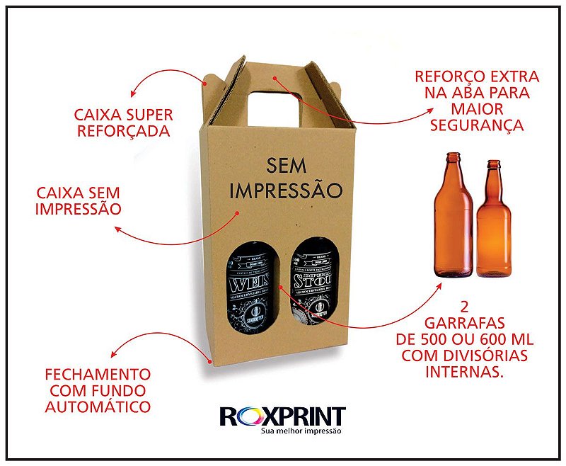 Kit com 100 Caixas para Cerveja Artesanal Modelo G2 para 2 Garrafas de
