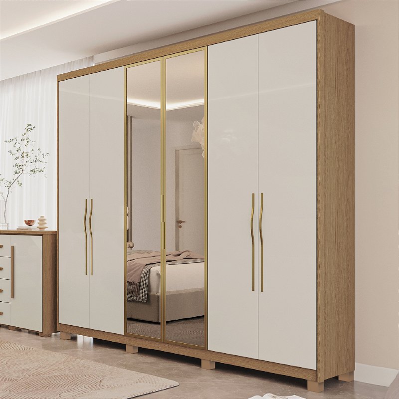Guarda Roupa Casal 6 Portas Com Espelho 2,35m Rimo Belize - Loja Rimo ...
