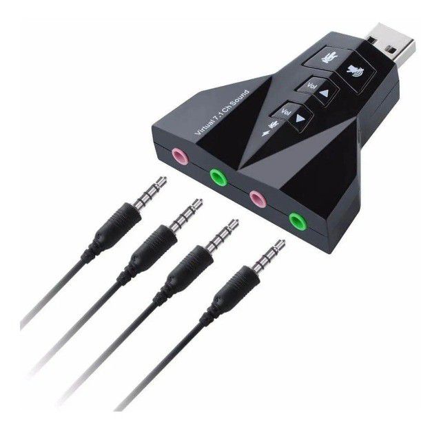 Adaptador USB Placa de Som 7.1 Duplo p/ 2 Microfones e 2 Fones - Eletro Vibe