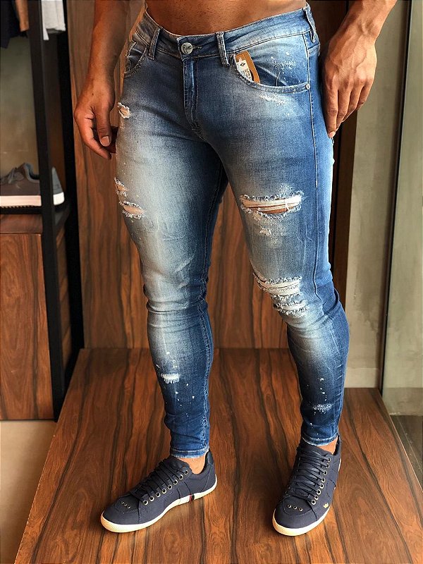 CALÇA ZIP OFF JEANS SUPER SKINNY DETALHE RESPINGOS HENRI STORE