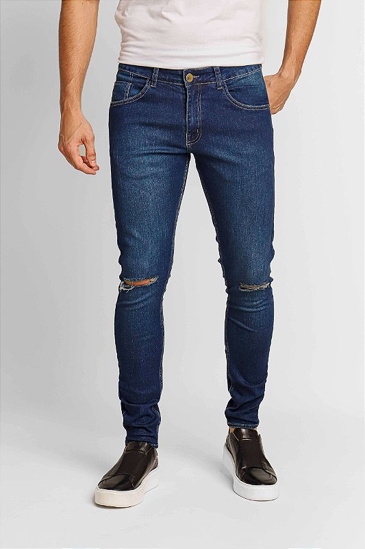 Calça Zip Off Jeans Super Skinny Rasgo Joelho 00438 HENRI STORE