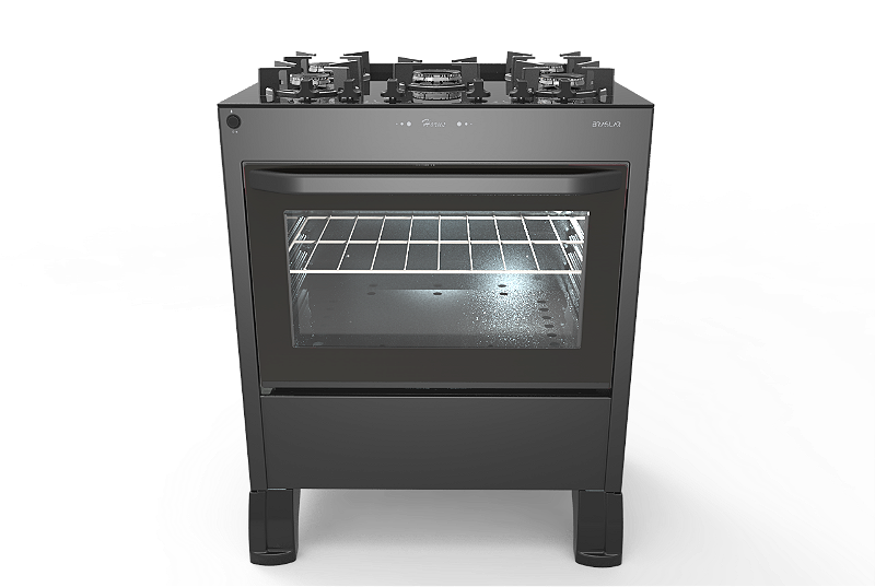 Fogão 5 Bocas Braslar Horus Glass Preto Mesa em Vidro - Bivolt