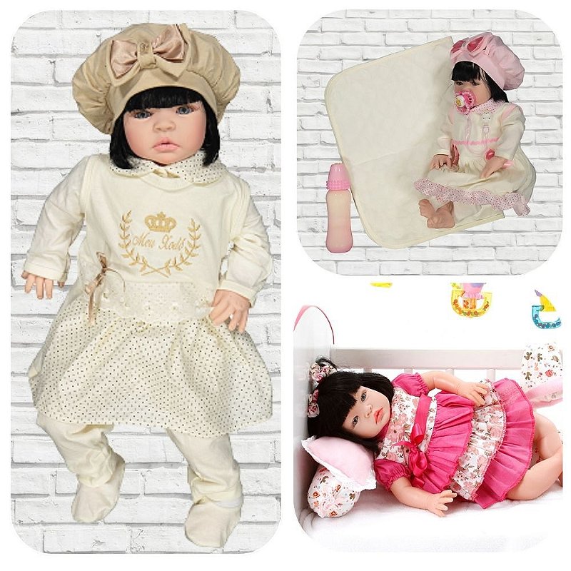 Boneca Bebe Isabela Rosa De Menina Com Roupa De Luxo Morena