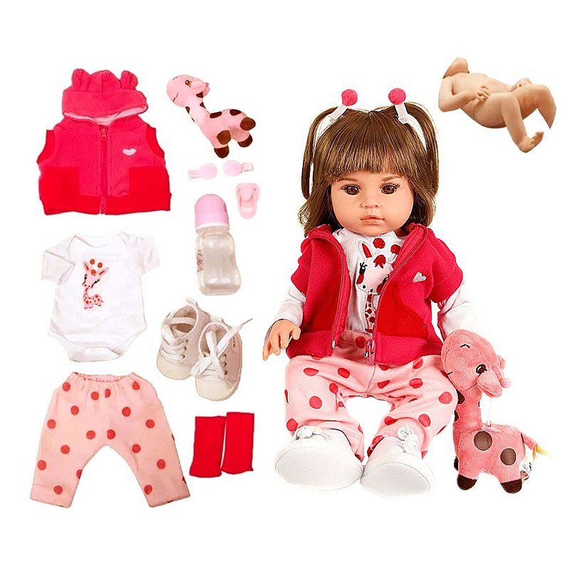 Boneca Bebê Reborn Girafinha Menino 48cm - 100% Silicone - MRW