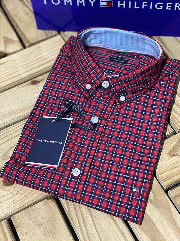 camisa manga curta tommy hilfiger xadrez