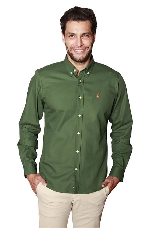 Camisa Ralph Lauren Masculina Custom Fit Oxford Verde - Gareth