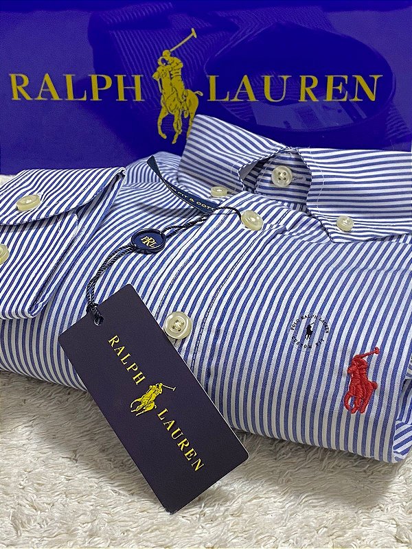 Camisa Ralph Lauren Masculina Custom Fit Listrada Marinho