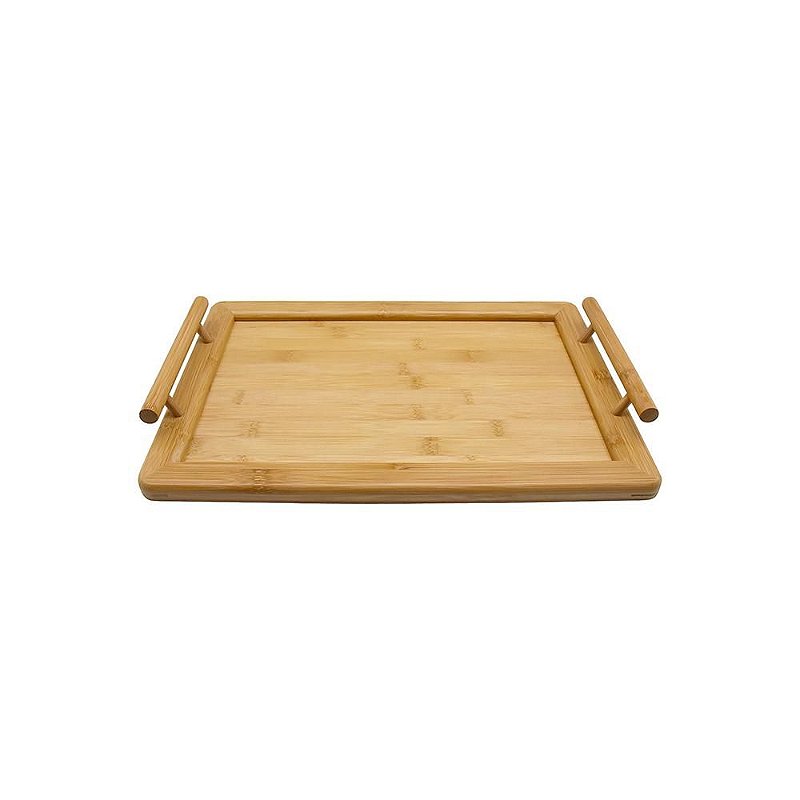 Bandeja De Bambu Retangular Café Da Manhã Alça Arredondada 40cm x 30cm -  Envio Já