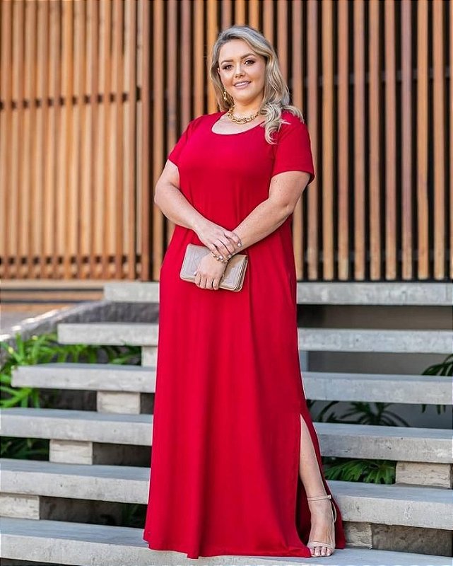 vestido vermelho longo liso