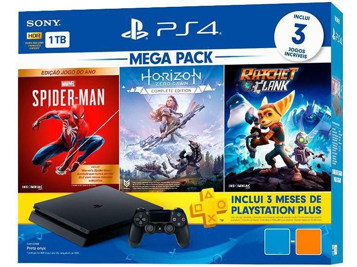 Console PS4 1TB + Jogo Spider-Man + Horizon Zero Dawn + Ratchet