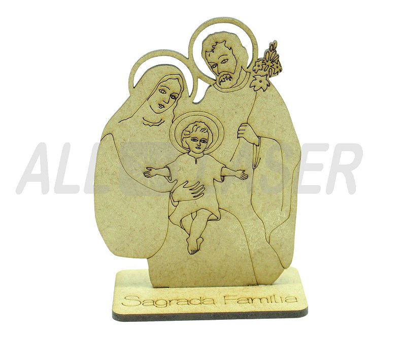 SILHUETA SAGRADA FAMILIA NA BASE COM NOME RISC 10CM CRU 3MM - DECORE LASER