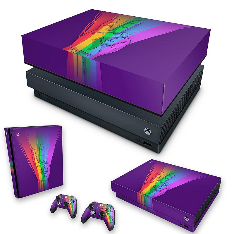KIT Xbox One X Skin e Capa Anti Poeira Rainbow Colors Colorido Pop