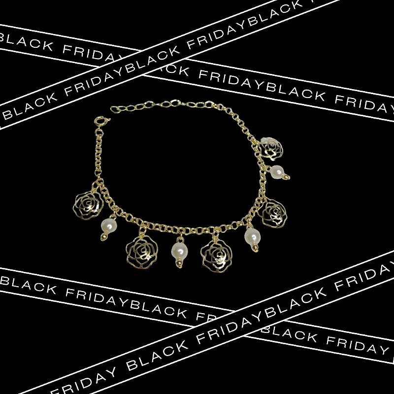 Pulseira pérolas e flores