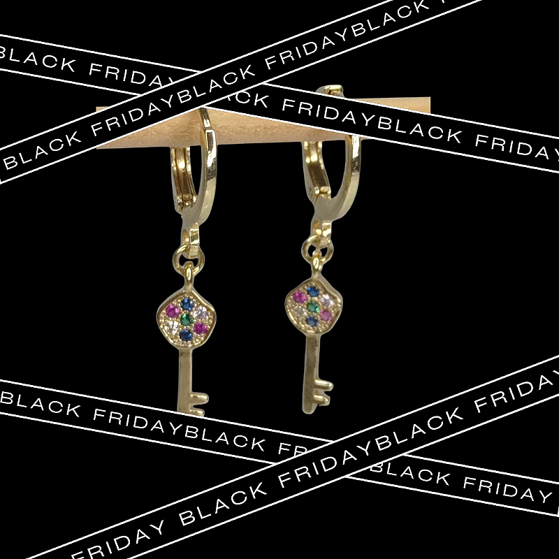 Brinco de argola chave com pedras coloridas