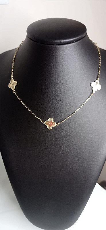 Choker trevo dupla face resinado