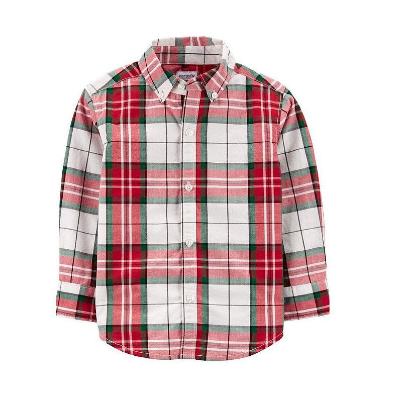 Camisa infantil xadrez manga longa verde, Carter's