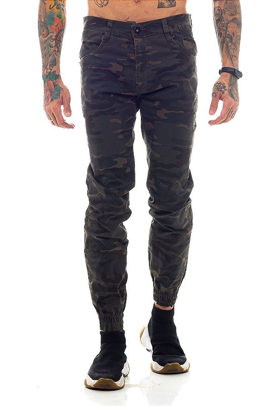calça camuflada com punho