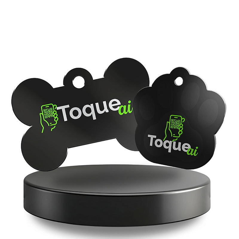 Plaquinha para Cachorro Ossinho Toque Ai + 12 meses de serviço Geolocalização + Brinde Coleira ZaraBlue