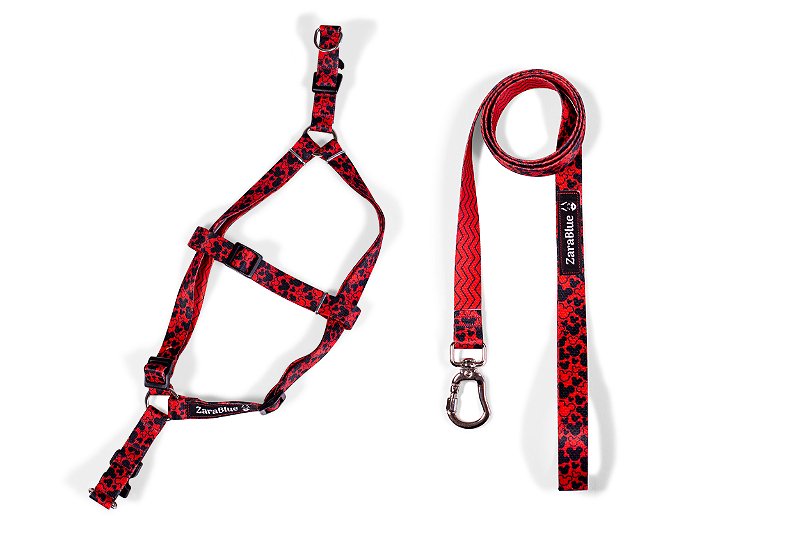 Kit Peitoral Americano e Guia de 1,30 metros para Cachorros Cor Red Mouse - Brinde Plaquinha Personalizada