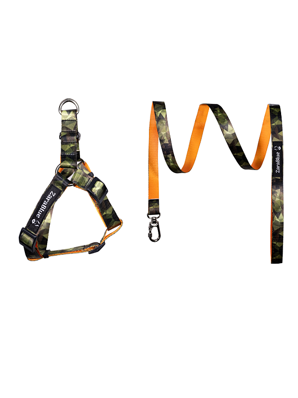 Kit Peitoral Americano e Guia de 1,30 metros para Cachorros Cor Forrest - Brinde Plaquinha Personalizada