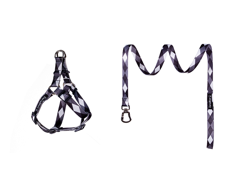 Kit Peitoral Americano e Guia de 1,30 metros para Cachorros Cor Kilt - Brinde Plaquinha Personalizada